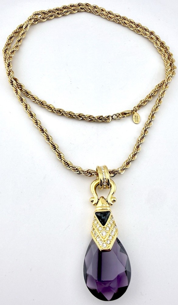 NOLAN MILLER GOLDTONE RHINESTONE “DE MEDICI” PENDANT 34” NECKLACE K750D