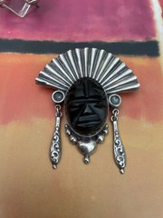 Taxco Vintage Lot Sterling 925 Comedy & Tragedy Earrings Onyx Statement Brooch