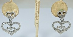 Nolan Miller Signed Crystal Triple Heart Silver Tone Dangle Clip Earrings
