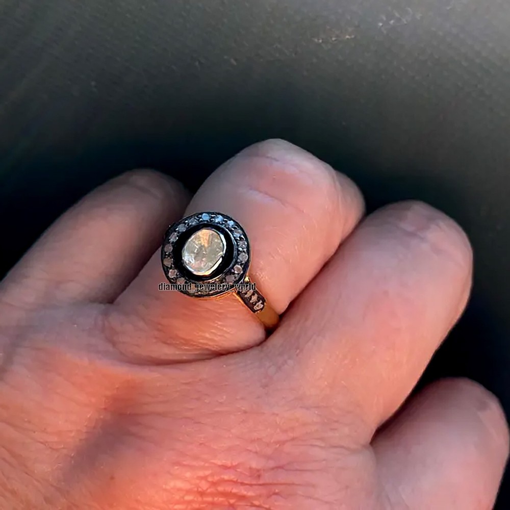 Victorian 0.60ctw Genuine Old Mine Rose Antique Cut Diamond Silver Ring Jewelry