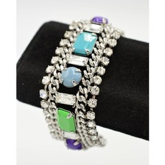 Juicy Couture Crystal Bracelet Cabochon Rhinestone Baguette Colorful RARE BinO