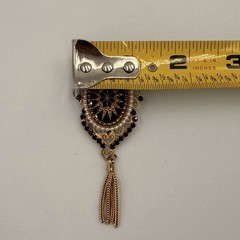 Vintage Victorian Revival Brooch Lot of 2 Gold Black Enamel Tassel Filigree