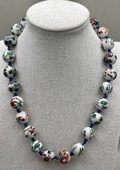VINTAGE HAND PAINTED KNOTTED PORCELAIN CHINESE ASIAN BEAD NECKLACE cloisonné 18”
