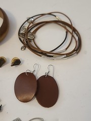 Vintage 70s Style Wood & Leather Jewelry Lot Bangles Earrings Necklace Hippie…