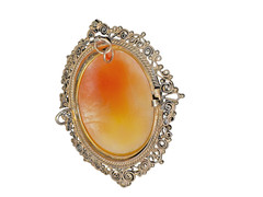 Torre del Greco Italy Hand Carved Shell Cameo Pendant Filigree Lady Portrait