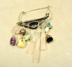 Handmade Modernist Linda Kaye-Moses Various Stones and Sterling Pin