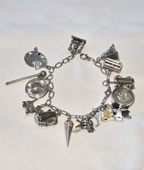 Vintage 1960s Sterling SIlver 925 Charm Bracelet Wells Beau JMS P&B 14 Charms