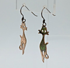 VTG 925 Cat Silhouette 1.5in Drop Earrings Sterling Silver 3g Patina Intact READ