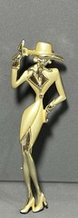 Vintage AJC Fashion Lady in Suit and Hat Brooch Gold Tone Pin 2 7/8 inch