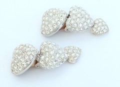 Gorgeous Nolan Miller Silver Tone Pave Crystal Triple Heart Dangle Earrings