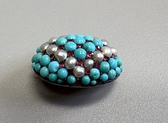 Antique Genuine Turquoise Pearl Ruby Gold or Filled Vintage Dome Oval Brooch Pin