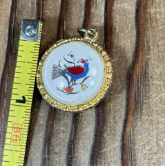 Vintage double sided bird pendant gold tone red white blue