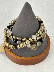 Triple Strand Stretch Bracelet Copper Color Clear & Black Crystal Beads