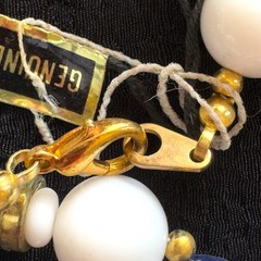 Vintage Genuine Lucite Beaded Necklace – Blue & White Marbled Beads w/ Tag – 30”