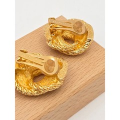 Vintage Christian Dior Rhinestone Rope Twist Knot Clip On Earrings Gold Tone