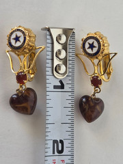 Vintage American Legion Auxiliary Clip On Earrings Dangle Heart