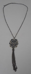 Vintage Pendant Necklace Antique Silver Tone Statement Metal Tassel 28 in