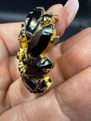 Opaque Black Rhinestone And Gold Toned Circle Wreath With Navette Vintage Brooch