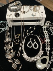 Vintage To Modern Mixed Estate Costume Jewelry Lot Silver Tone Rhinestones More