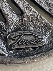 Vintage Signed Tova or Tona Celestial Moon Brooch Silver Tone Faux Marcasite