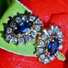 14k yellow gold earrings 0.68ct natural, treated sapphire dia stud 2.35gr N3717