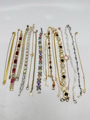 Estate Jewelry Lot 20 Tennis Style Bracelets Rhinestones Gemstone Monet Sterling