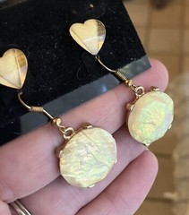 Pair Vintage Faux Faceted Fire Yellow Opal drop Earrings Heart