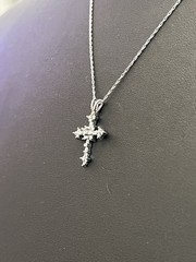 14KW Gold Small Cross, W/Round & tapered Baguette Mine Diamonds 18″ Rope Chain