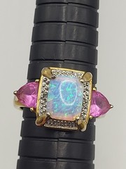 Fire Opal Pink Sapphire Lab Created Stones Sterling Vermeil Cocktail Halo Ring