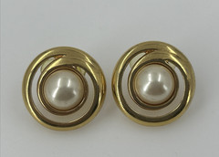 Vintage LCI Liz Claiborn Gold Tone Faux Pearl Stud Earrings