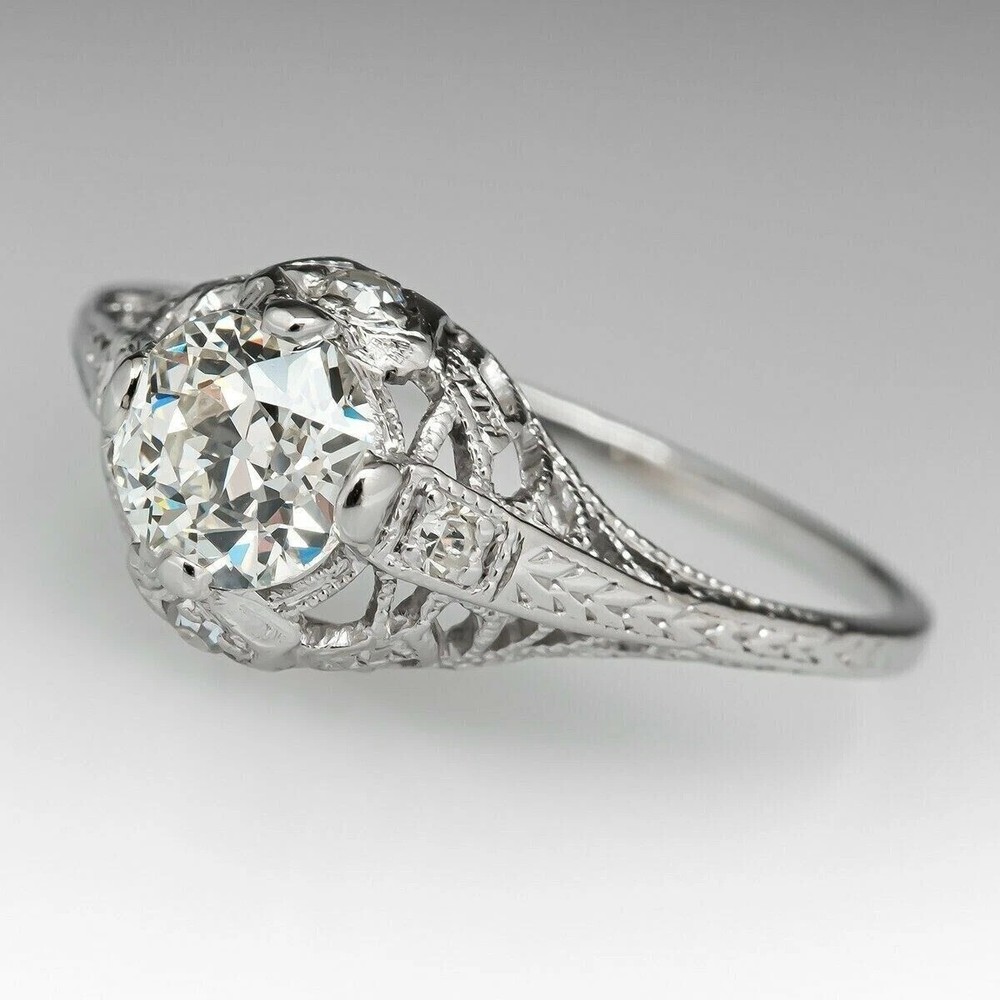 Art Deco Style Round Cut Lab Created Diamond 925 Silver Engagement Bridal Ring