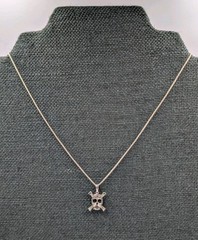 By Marsala Mfg Vtg Sterling 925 Diamond Skull Crossbone Pendant 16″ Box Necklace