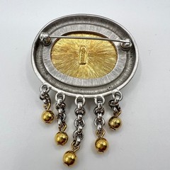 Vintage Monet Mixed Metal Faux Pearl Tassel Brooch Gold Silver Tone Pin