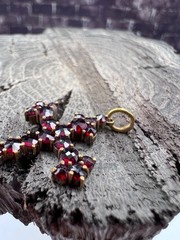 Antique Bohemian silver 900 Natural Rose faceted garnet cross Victorian style
