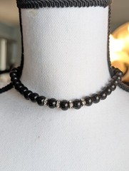 Vintage Japan Black Glass Beads Choker Necklace 15.5 Inches