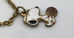 Vintage Snoopy Peanuts Tennis Player Necklace Chain Gold Tone 17.75″