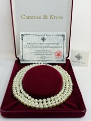 Camrose & Kross Jacqueline Kennedy 3 Strand Glass Pearl Necklace w/ Original Box