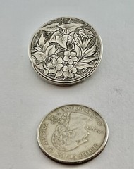 Antique Victorian Engraved Forget-me-Knot Flowers & Ivy Leaves Silver Brooch