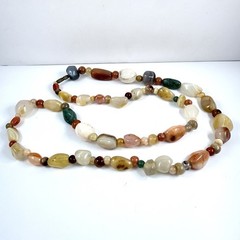 Vintage Beggars Bead Necklace Polished Stone 30″