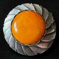 ORNO Baltic Amber Brooch 800 Silver Polish Modernist Pin Mid Century Warsaw