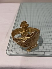 Kenneth J. Lane Signed Gold-Tone Vintage Alligator Watch Clamper Bracelet