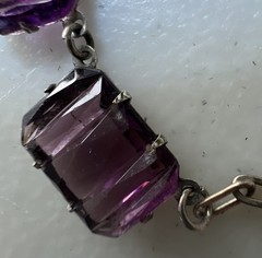 Antique Art Deco Purple Molded Glass Rivière Necklace – 17” – Silver Clasp