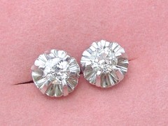 ANTIQUE 1.35ctw MINE DIAMOND PLATINUM BALLERINA SETTING 10 mm STUD EARRINGS 1930