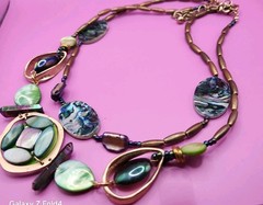 Vtg Bead Necklace Earrings And Bracelet Boho Abelone Shabby Chic Lot Green Blue