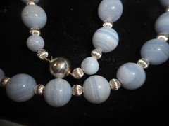 Choker Necklace BIG 11.5mm Blue Lace Agate Sterling 16.5″ 10mm Ster Ball Clasp