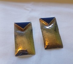 Vintage Sterling Silver Lapis Earrings. Modernist Geometric Stud 1.5 inch