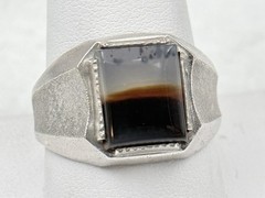 Antique Sterling Silver Banded Dendritic Agate 1920-30’s Art Deco Sz 11.25