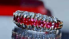 14k yellow gold 1.50ct natural diamond size 6.75 ring ruby band heated 4.95gr