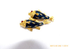 RARE VINTAGE TRIFARI BLUE ENAMEL FISHES BROOCH PIN