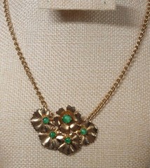 Vintage Gold Tone Floral Necklace Green Faux Jade MCM 1950s 1960s Jewelry Retro
